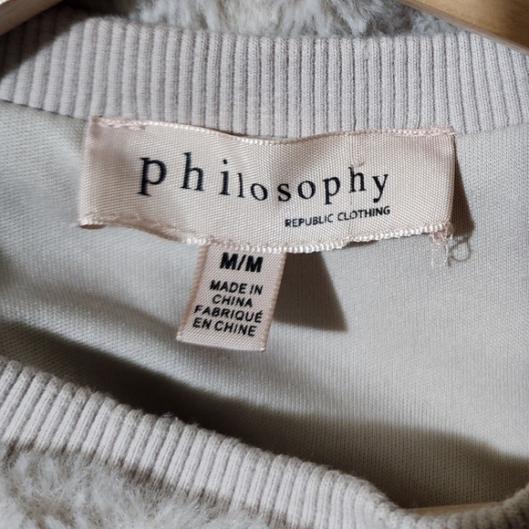 Philosophy Republic Clothing Gray Faux Fur sizeM Crew Neck Sweater Fuzzy Long - Picture 4 of 9
